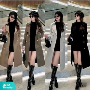 Áo Khoác Măng Tô Dáng Dài Kèm Dây Đai Chất Kaki