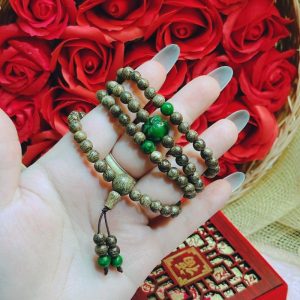 Vòng Tay Trầm Hương Kết Túi Tiền Đá Cẩm Thạch Thiên Nhiên 108 Hạt