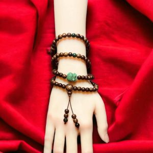 Vòng Tay Trầm Hương Kết Túi Tiền Đá Cẩm Thạch Thiên Nhiên 108 Hạt