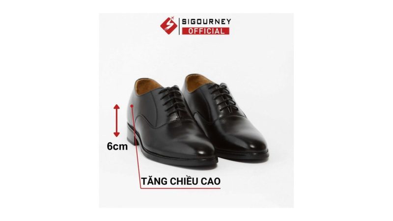 Giày Oxford tăng chiều cao 6cm da bò màu đen Sigourney